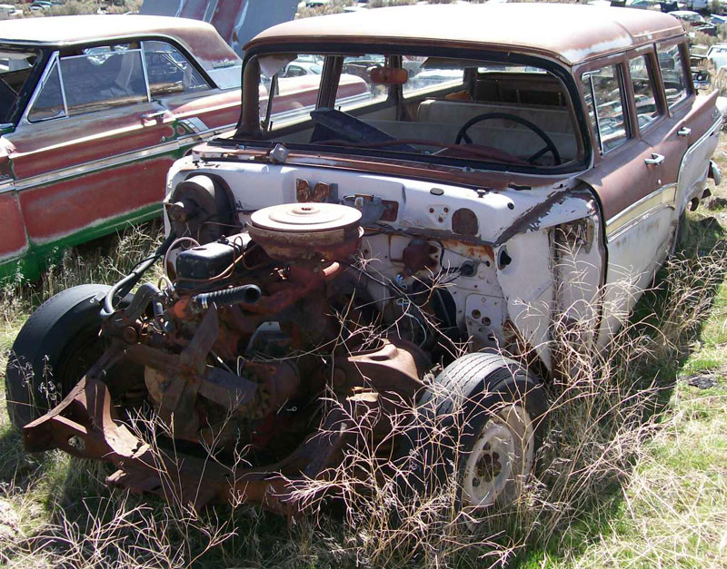 1957 Ford Country Sedan 4 door station wagon with missing nose body parts 